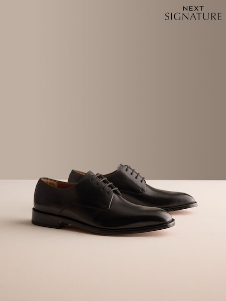 Black - Regular Signature Leather Sole Derby Shoes