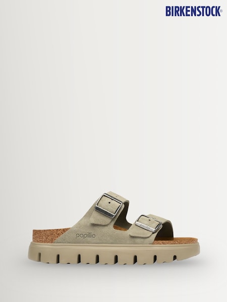 Taupe Brown - Birkenstock Chunky Papillio Suede Arizona Platform Sandals