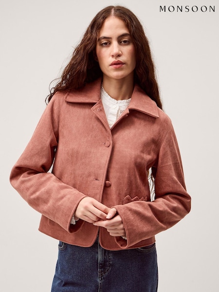Monsoon Pink Sierra Scallop Faux Suede Jacket (V66650) | £89