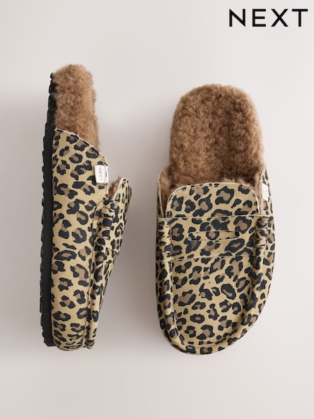 Animal/Brown - Suede Footbed Slippers