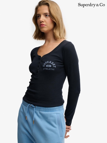 Superdry Blue Athletic Button Down Long Sleeve Top (V67009) | £27