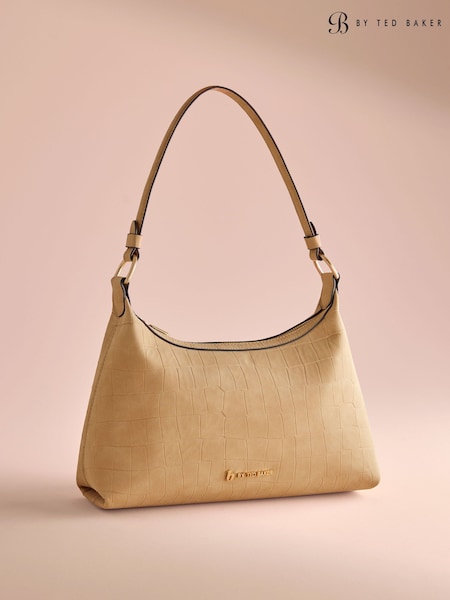 Camel - B By Ted Baker Faux Suede Croc Embossed Shoulder Bag