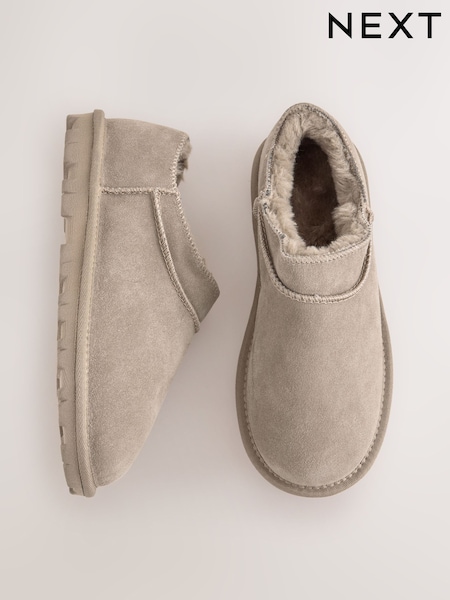 Grey/Brown - Suede Mini Boot Slippers