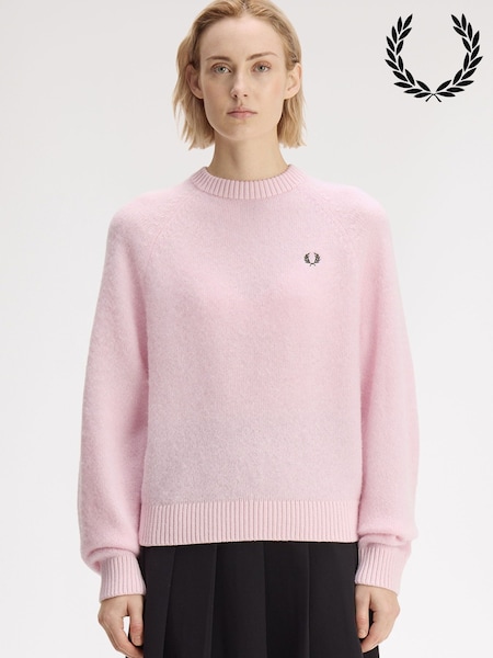 Pink - Fred Perry Brushed Crew Neck Jumper