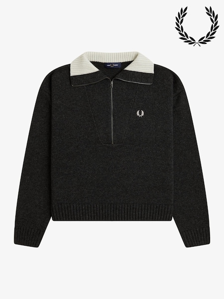 Grey - Fred Perry Half Zip Jumper