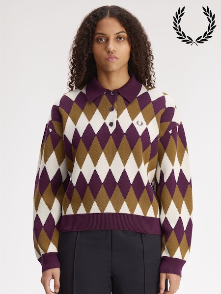 Purple - Fred Perry Diamond Jacquard Knitted Jumper