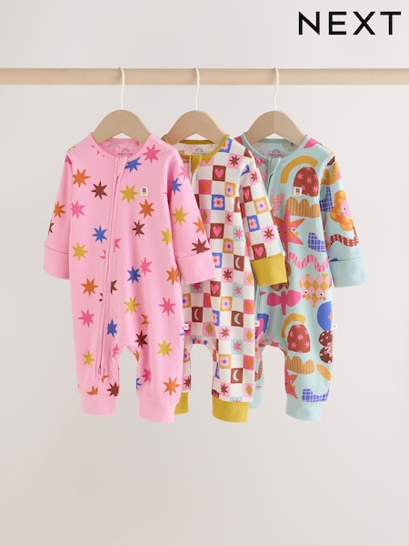 Bright Star - Two Way Zip Baby Sleepsuits 3 Pack (0mths-3yrs)