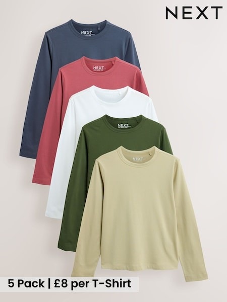 Multi - Long Sleeve Crew Neck T-shirts 5 Pack