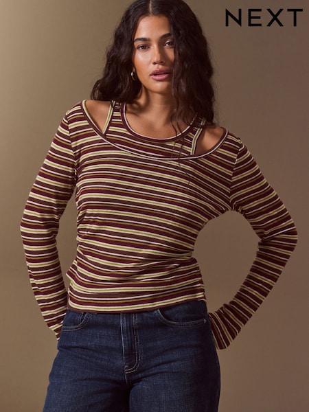 Brown Stripe - Layered Long Sleeve Top