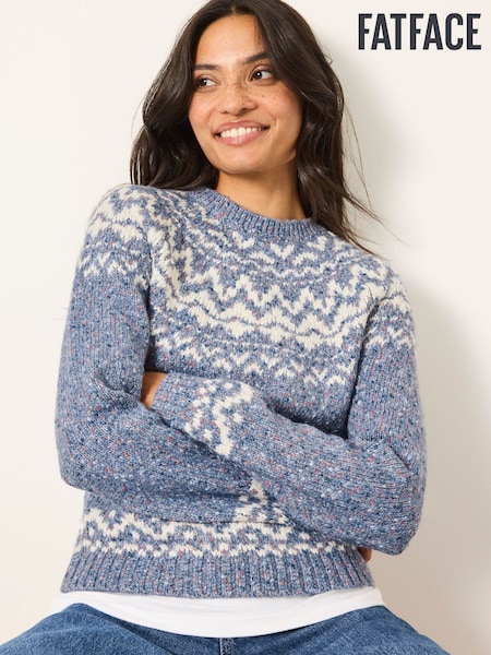 Blue - Fatface Fairisle Knitted Crew Jumper