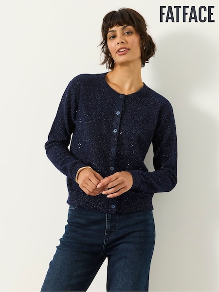 Navy - Fatface Knitted Sparkle Crew Cardigan