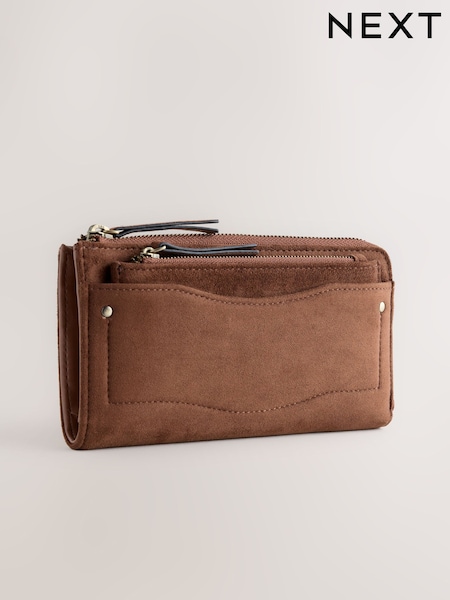 Tan Brown - Suedette Large Zip Purse