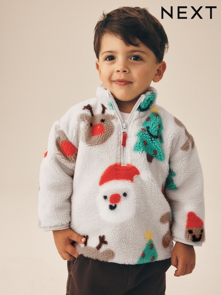 Multi All Over Printed Christmas - Zip Neck Fleece (3mths-7yrs)