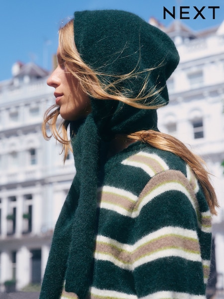 Dark Green - Knitted Hood Scarf