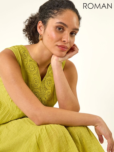 Roman Green Cotton Trim Detail Smock Dress (V68785) | £48