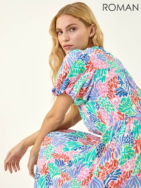 Roman Pink Abstract Print Button Midi Dress (V69037) | £52