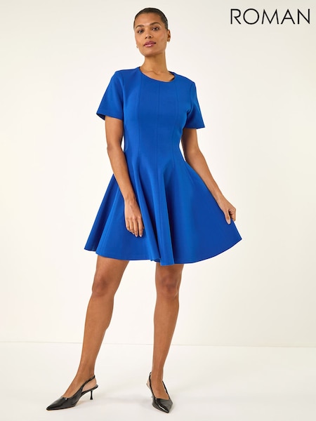 Roman Blue Panel Flared Stretch Dress (V69054) | £50