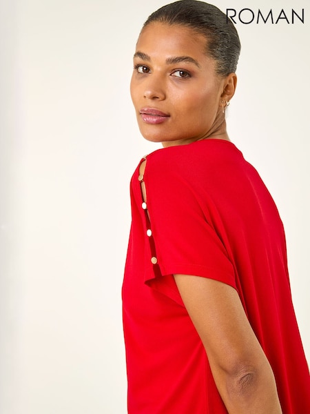 Roman Red Cold Shoulder Button Top (V69072) | £35