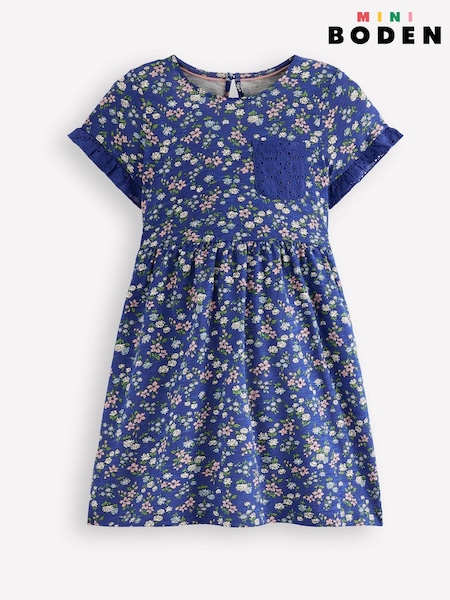 Boden Blue Broderie Pocket Jersey Dress (V69437) | £22 - £25