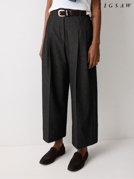 Jigsaw Black Chambray Pleat Front Trousers (V69696) | £115