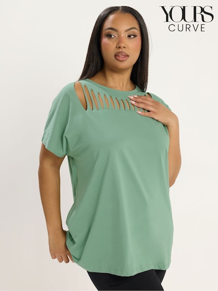 Yours Curve Green Slash Detail Top (V69752) | £22