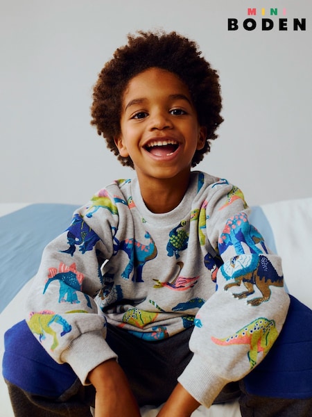 Boden Grey Dino Everyday Printed Sweatshirt (V69925) | £27 - £32