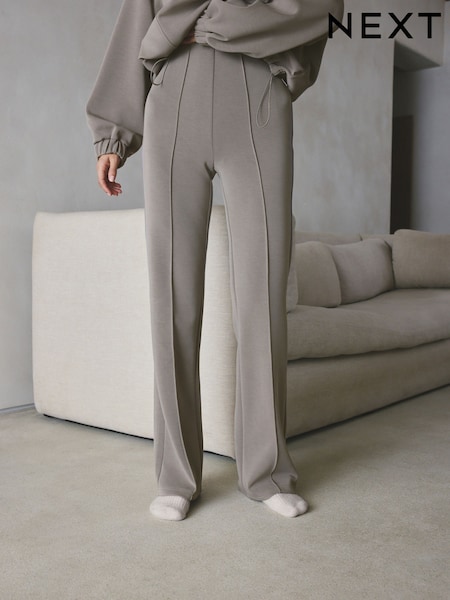 Taupe Brown - Scuba Brushed Thermal Wide Leg Trousers