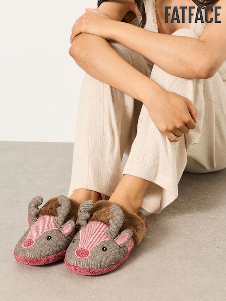 Red Christmas Reindeer - Fatface Mule Slippers