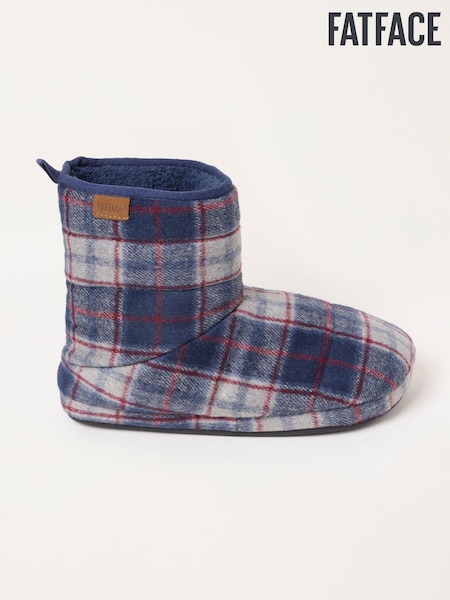 Navy - Regular Fatface Check Slipper Boots