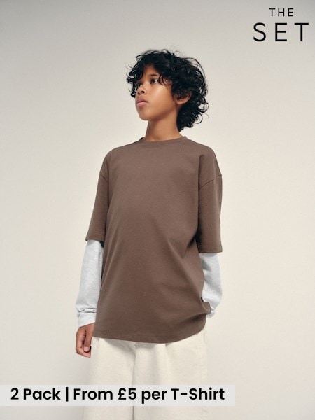 Brown - The Set 2 Pack Long Sleeve Mock Layer T-shirts
