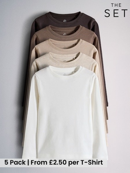 Brown/Cream - The Set 5 Pack Long Sleeve T-shirts
