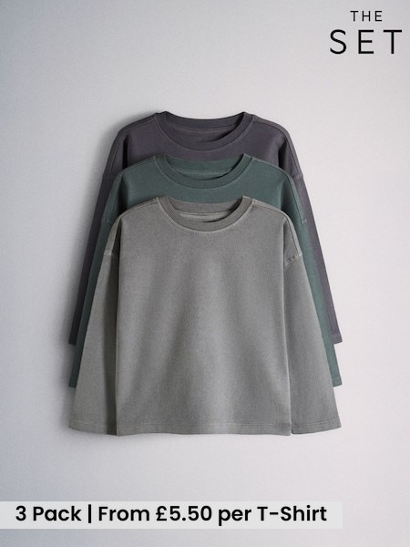 Navy - Long Sleeve Washed T-shirts 3 Pack