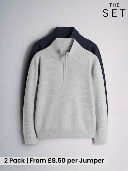 Navy/Grey - The Set 2 Pack Longsleeve Zip Neck Jumpers