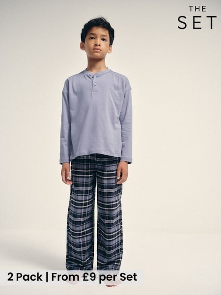 Blue - The Set 2 Pack Long Sleeve Henley Leg Pyjamas