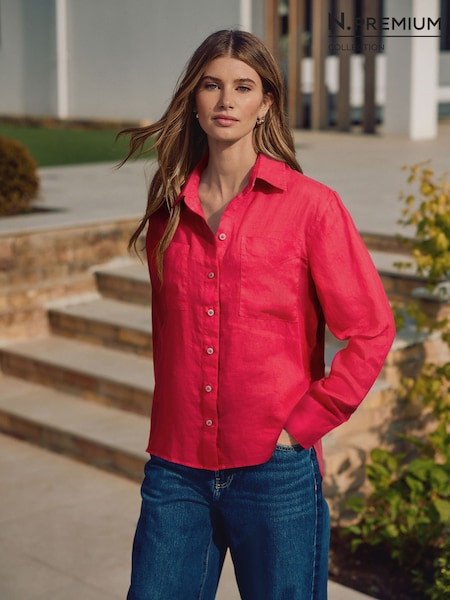 Red - 100% Linen N. Premium Long Sleeve Shirt
