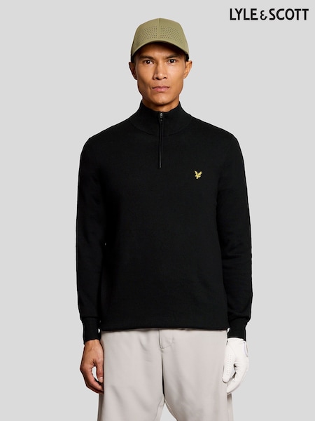 Lyle & Scott Black Golf Quarter Zip Jumper (V71453) | £90
