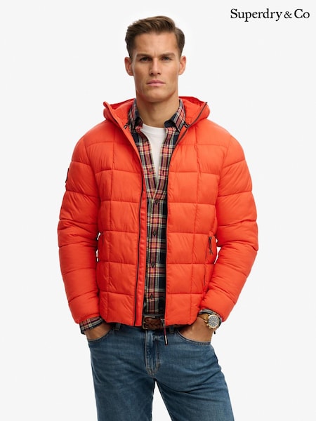 Superdry Orange Hooded Box Quilt Fuji Lite Jacket (V71524) | £90
