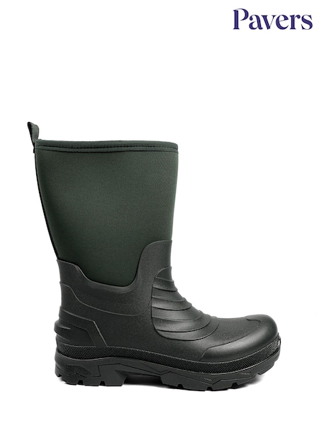 Pavers Green Wide Fit Rugged Water Resistant Wellies (V72089) | £40