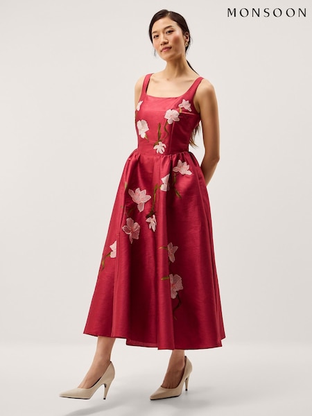 Monsoon Pink Anya Flare Midi Dress (V72158) | £160