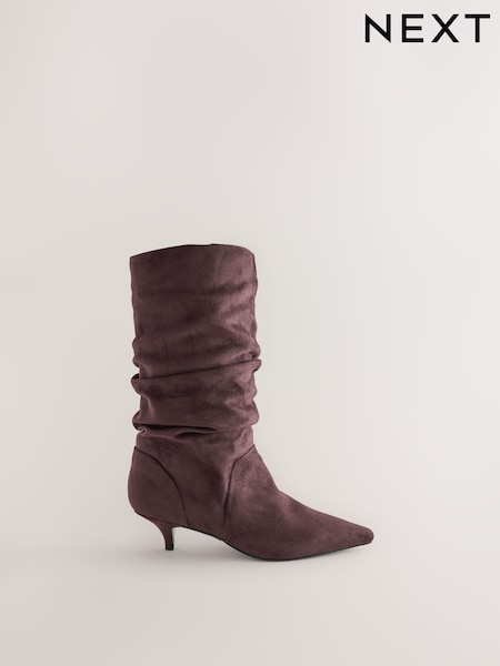 Chocolate Brown - Forever Comfort® Slouch Pointed Toe Kitten Heel Boots