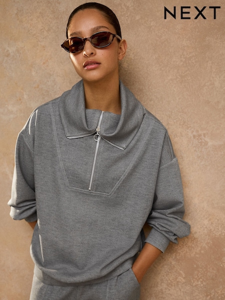 Dark Grey - Half Zip Jersey Sweatshirt
