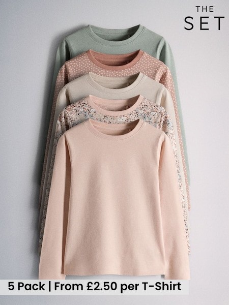 Pink/Green/Cream/Ditsy Print - The Set 5 Pack Rib Jersey T-shirts