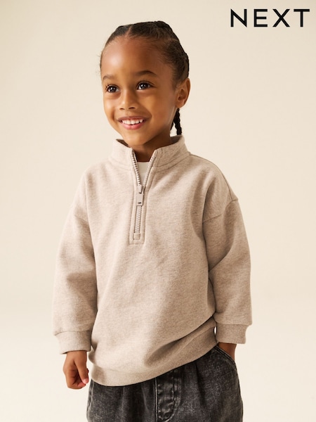Oatmeal Marl - Soft Touch Half Zip Neck Sweat Top (3mths-7yrs)