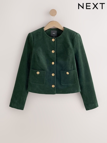 Green - Corduroy Collarless Jacket