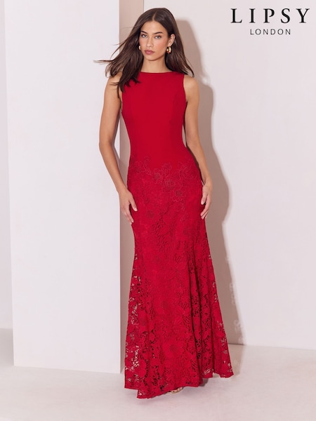 Red - Lipsy Premium Lace Skirt Maxi Dress