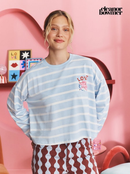 Blue/Ecru Stripe - Eleanor Bowmer Modal Long Sleeve T-shirt