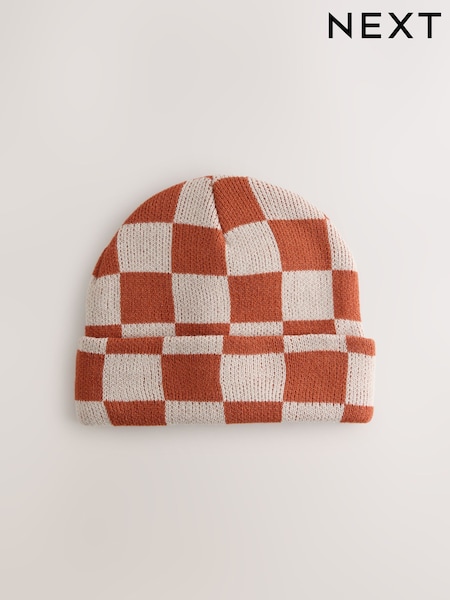 Rust/Ecru Check - Beanie Hat (1-16yrs)