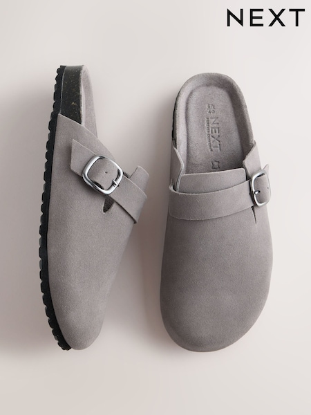 Grey - Leather Footbed Clogs