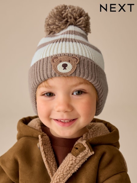 Neutral - Pom Bear Beanie (3mths-10yrs)