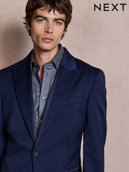 Bright Blue - Regular Slim Fit Satin Lapel Insert Tuxedo Suit Jacket